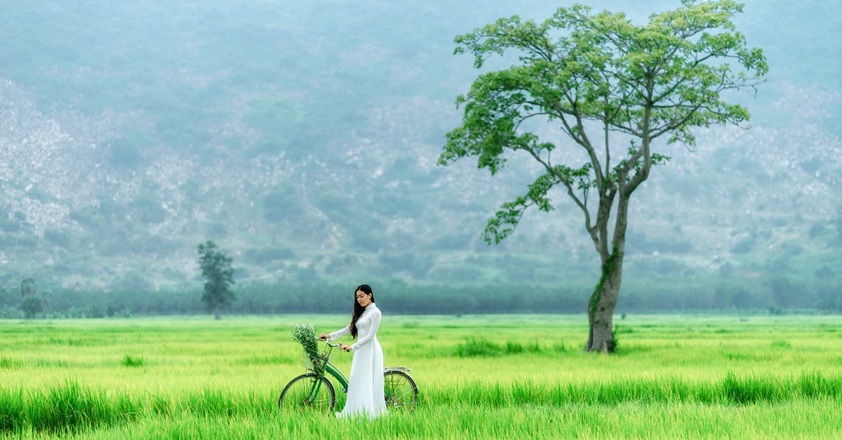 Add a bicycle with Aerolineas Argentinas - Asian Woman Walking With Bike In Green Field Add a bicycle with Aerolineas Argentinas - Asian Woman Walking With Bike In Green Field