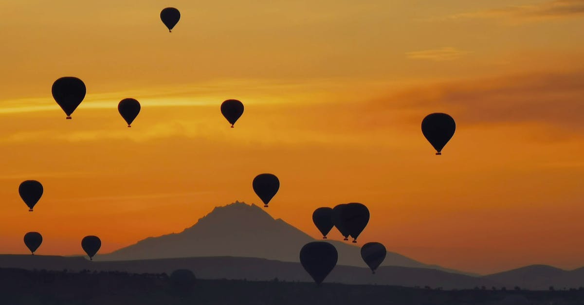 Air&Rail in CDG - Hot Air Balloons Flying over the Mountains during Sunset Air&Rail in CDG - Hot Air Balloons Flying over the Mountains during Sunset