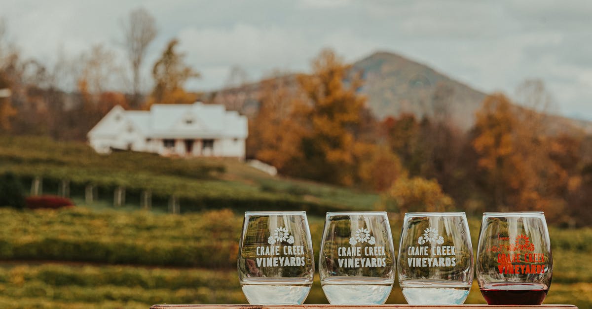 Alcohol limitations crossing into Canada from U.S - Crystal glasses of wine placed on wooden table near vineyards located in mountainous countryside against cloudy sky on autumn day Alcohol limitations crossing into Canada from U.S - Crystal glasses of wine placed on wooden table near vineyards located in mountainous countryside against cloudy sky on autumn day