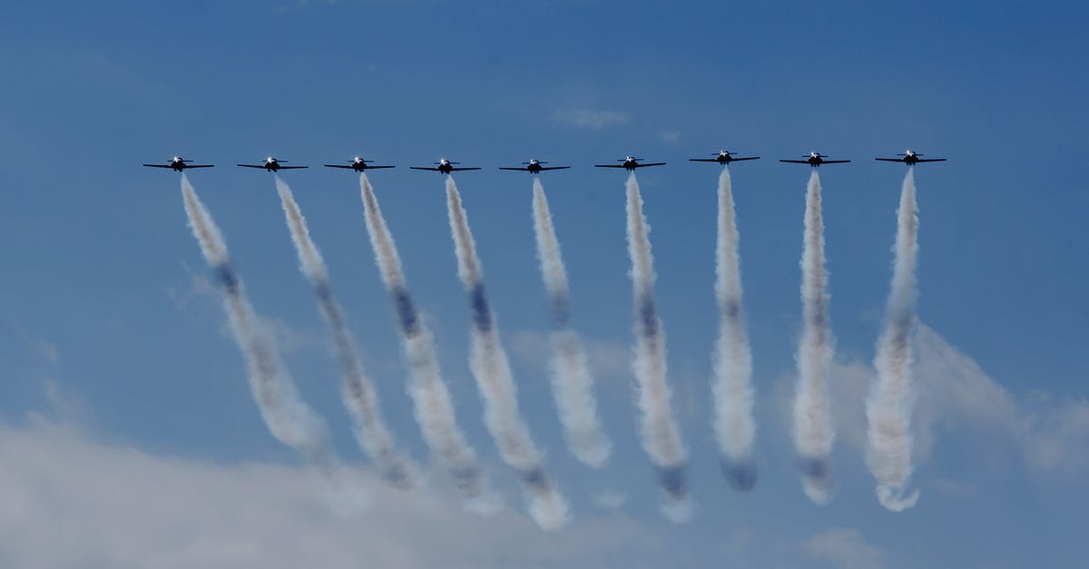 Am I allowed to fly to Canada, then fly straight back with my girlfriend? - Air show with airplanes creating traces in blue sky