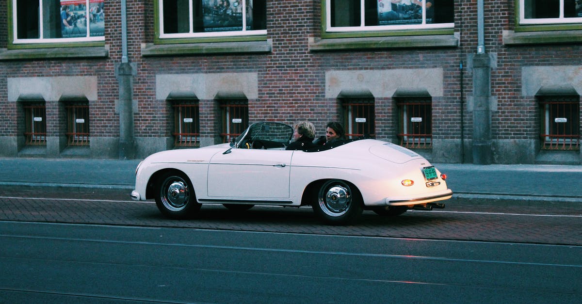 Amsterdam to Berlin - Hire Car - Two People Riding White Classic Convertible Car Amsterdam to Berlin - Hire Car - Two People Riding White Classic Convertible Car