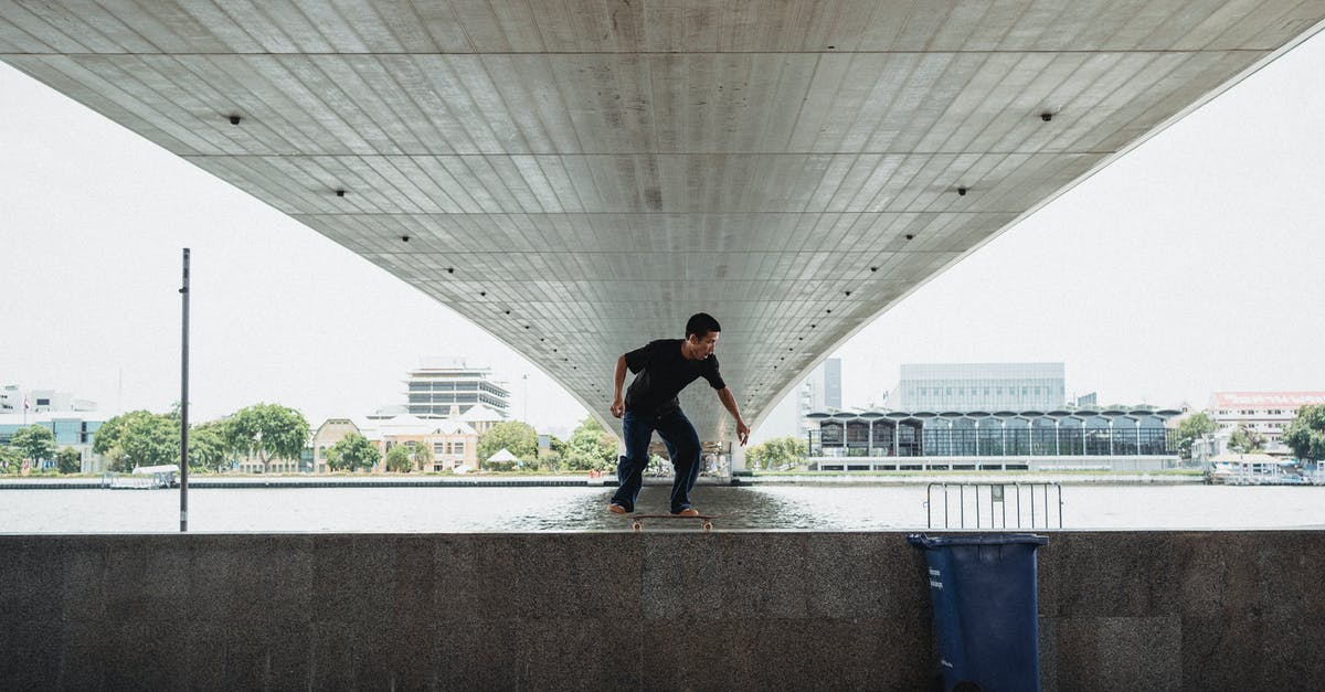 Are there border checks on the Kosovo-Serbia (Mitrovica-Kraljevo) train? - Full body of unrecognizable male riding on skateboard on railing near sea under bridge during training on seaside in city Are there border checks on the Kosovo-Serbia (Mitrovica-Kraljevo) train? - Full body of unrecognizable male riding on skateboard on railing near sea under bridge during training on seaside in city