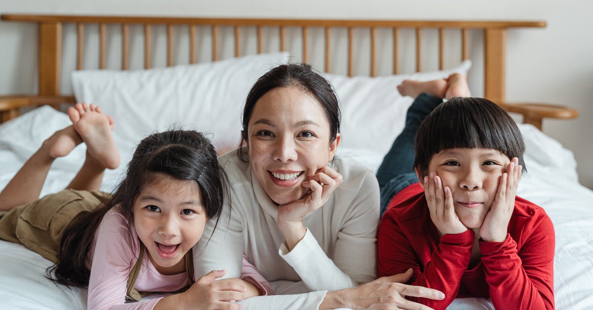 Are there cameras inside toilets in aeroplanes and in airports? [closed] - Smiling Asian mother and children lying on bed together