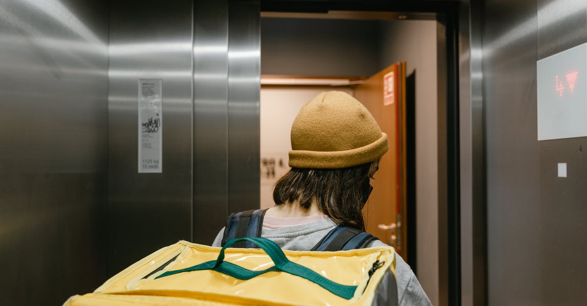 Baggage wrapping in Warsaw, Poland - Woman Inside an Elevator Baggage wrapping in Warsaw, Poland - Woman Inside an Elevator