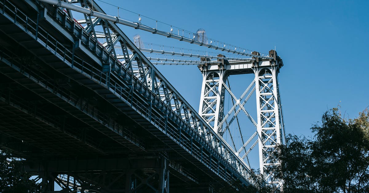 Bringing plants on a plane from US to Denmark - From below of metal Williamsburg Bridge connecting shores of river in New York Bringing plants on a plane from US to Denmark - From below of metal Williamsburg Bridge connecting shores of river in New York