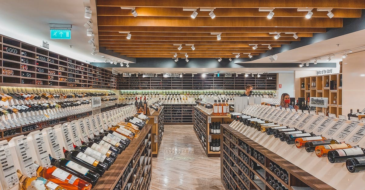 Buy alcohol duty-free or in US? - Wine on Display in a Wine Store Buy alcohol duty-free or in US? - Wine on Display in a Wine Store