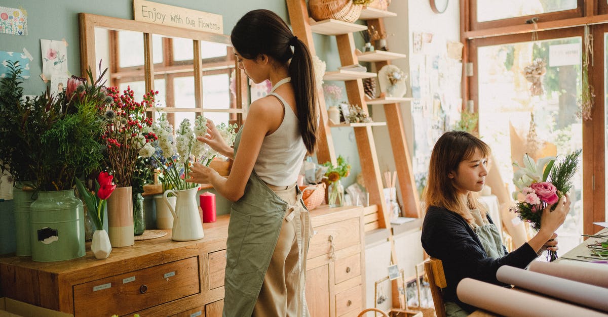Can a UK national work as a paid shop assistant in the USA? - Concentrated diverse women making flower compositions in floral market