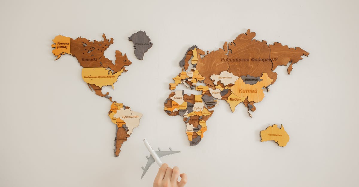 Can I buy a plane ticket before going through immigration to a country I am certain to be able to enter? - Crop unrecognizable person with toy aircraft near multicolored decorative world map with continents attached on white background in light studio
