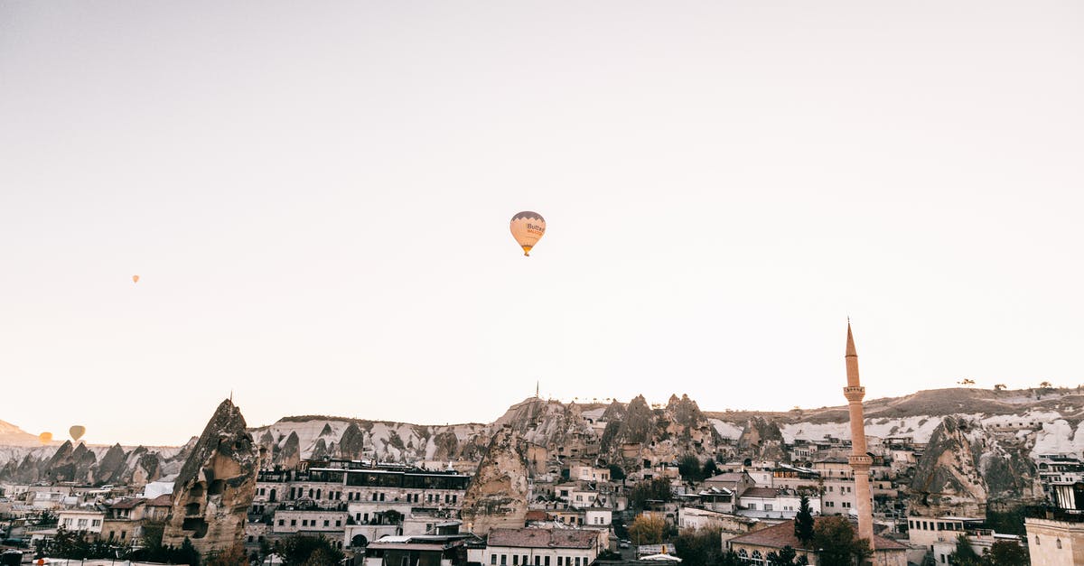 Can I fly to (board) Turkey without passport? - Picturesque scenery of old town with mosque placed among rocky formations in Cappadocia under flying hot air balloon in cloudless sky in daytime Can I fly to (board) Turkey without passport? - Picturesque scenery of old town with mosque placed among rocky formations in Cappadocia under flying hot air balloon in cloudless sky in daytime