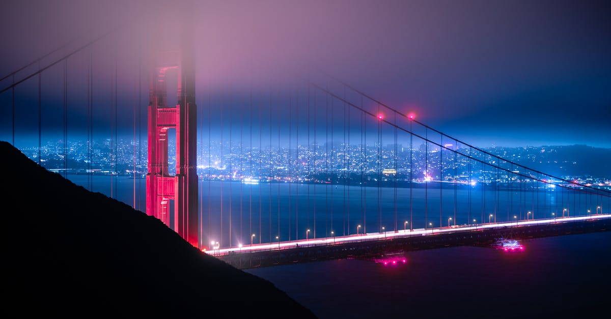 Checking in baggage early with United Airlines at San Francisco - Golden Gate Bridge during Night Checking in baggage early with United Airlines at San Francisco - Golden Gate Bridge during Night