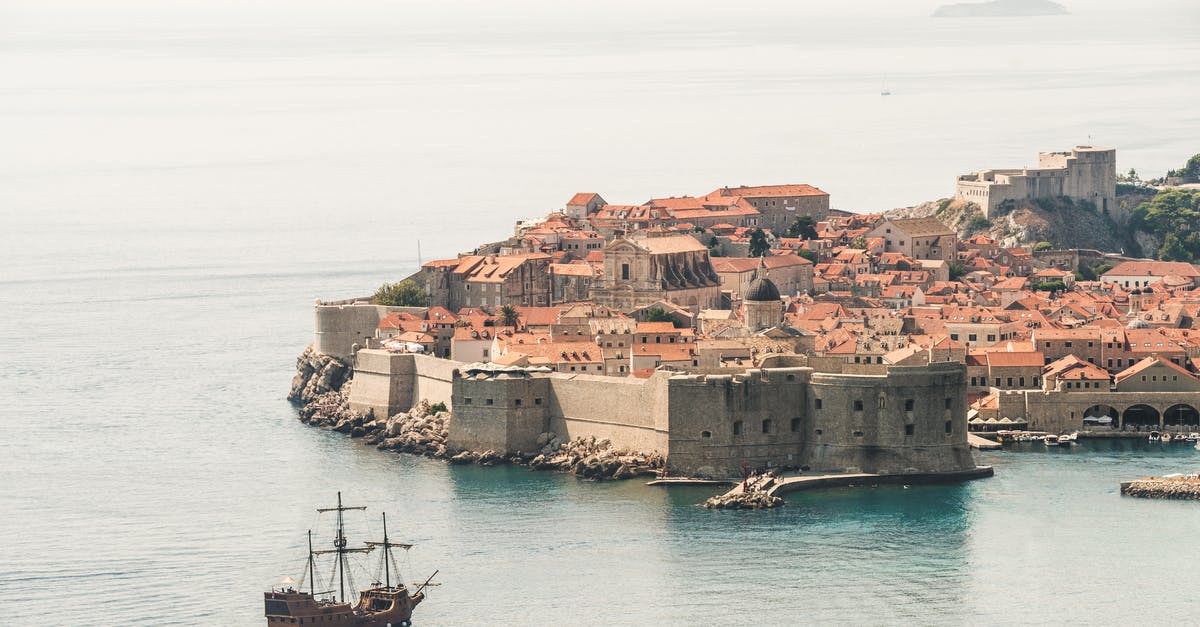 Croatia & Bosnia-Herzegovina Border between Split - Dubrovnik - Brown Sailing Ship Near Building Croatia & Bosnia-Herzegovina Border between Split - Dubrovnik - Brown Sailing Ship Near Building