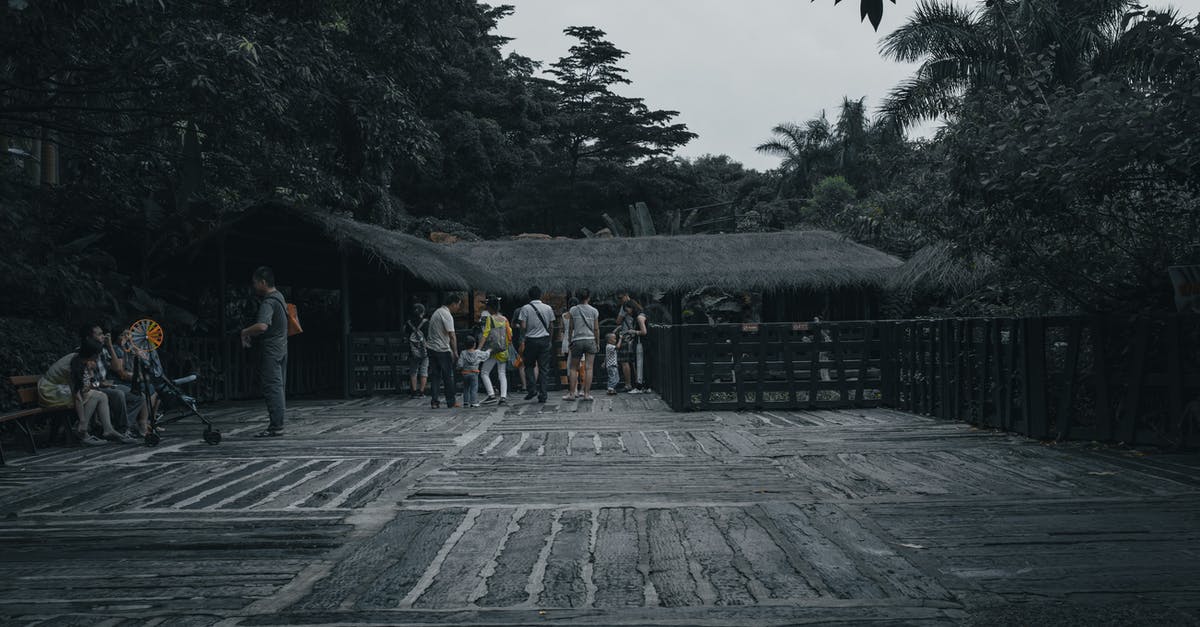 Different travel dates in D-Tier 4 (General) Dep. Partner and D-Tier 4 (General) Dep Child VISA - Group of anonymous ethnic travelers on rough pavement against aged house and overgrown trees in summer