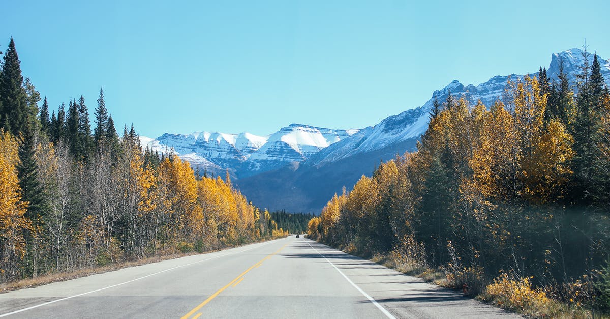 Does the JR East pass cover my route? - Empty straight asphalt roadway between colorful trees against blue sky and mountain ridge with peaks covered with snow in nature Does the JR East pass cover my route? - Empty straight asphalt roadway between colorful trees against blue sky and mountain ridge with peaks covered with snow in nature