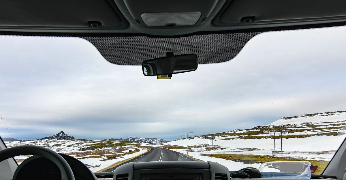 Driving time around Iceland - Vehicle in Between Snow Covered Field Driving time around Iceland - Vehicle in Between Snow Covered Field