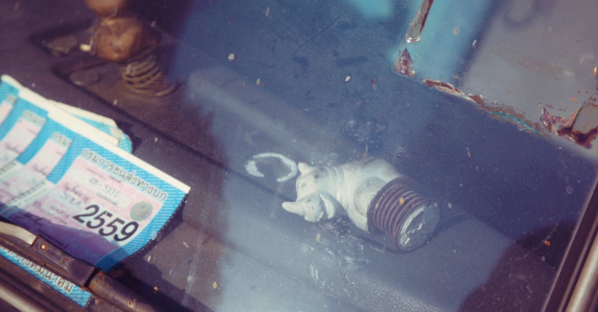 Emergency Travel Document through Narita - From above through scratched car front window of permit papers and rhinoceros statuette Emergency Travel Document through Narita - From above through scratched car front window of permit papers and rhinoceros statuette