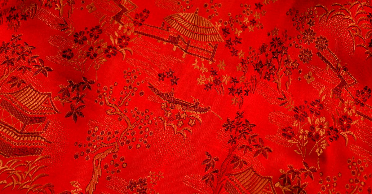 Entering Australia with 3 different nationalities? - Background of bright fabric with oriental design of tree and floral pattern with traditional huts elements on thick decorated textile Entering Australia with 3 different nationalities? - Background of bright fabric with oriental design of tree and floral pattern with traditional huts elements on thick decorated textile