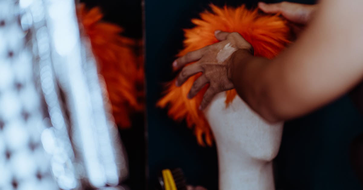 Fake work permit and deportation - Crop anonymous ethnic person preparing fake wig on mannequin while dressing on room near mirror Fake work permit and deportation - Crop anonymous ethnic person preparing fake wig on mannequin while dressing on room near mirror