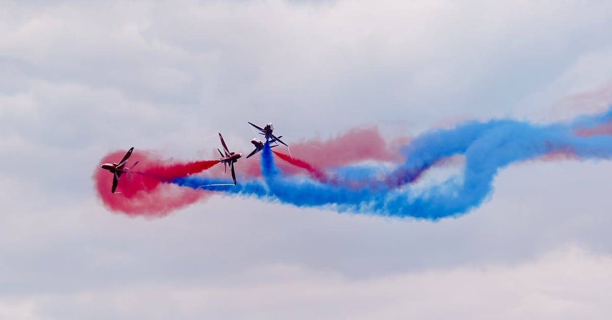 Flight has been cancelled by airline but travel agent website still shows scheduled? - Performance of modern military aircraft with colorful smokes flying in cloudy sky Flight has been cancelled by airline but travel agent website still shows scheduled? - Performance of modern military aircraft with colorful smokes flying in cloudy sky