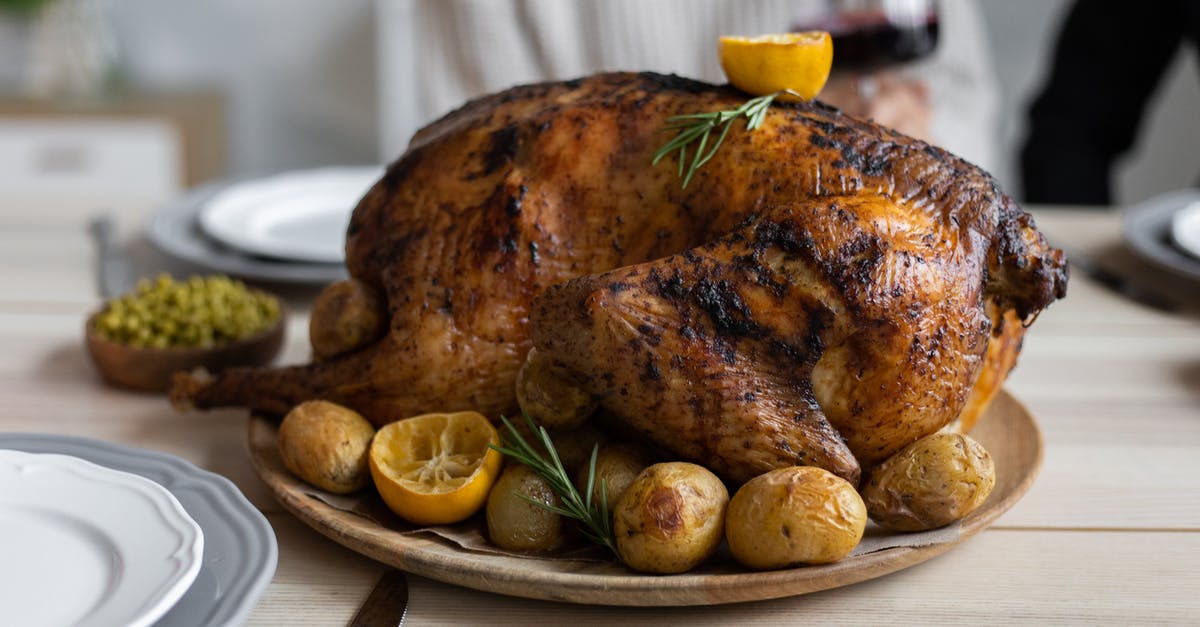 Food imports and exports from Turkey - From above of big turkey roasted with lemon and potatoes on round wooden tray placed on table for celebrating Thanksgiving Day Food imports and exports from Turkey - From above of big turkey roasted with lemon and potatoes on round wooden tray placed on table for celebrating Thanksgiving Day