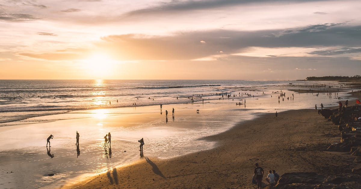 Full earphone kit for air travel [closed] - Silhouettes of faceless tourists on sandy coast near wavy ocean under cloudy sky at sunset