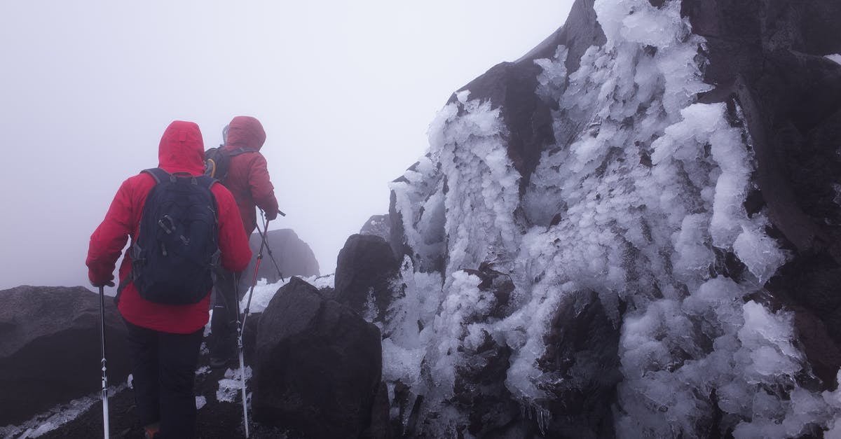 Hiking Mount Fuji in the off season - Hikers in Red Jacket Hiking Mount Fuji in the off season - Hikers in Red Jacket