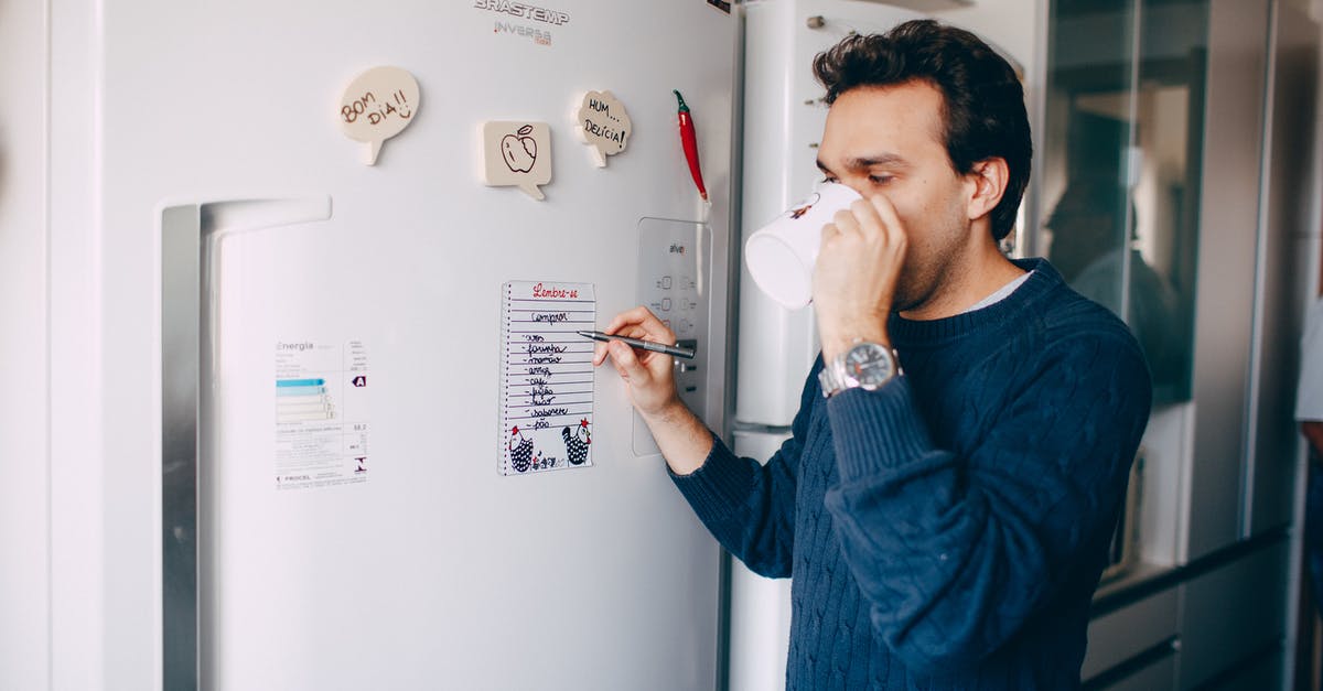 How do I find if a specific train (RE60) carries bicycles during morning rush hour? - Young man writing reminder on fridge and drinking coffee at home How do I find if a specific train (RE60) carries bicycles during morning rush hour? - Young man writing reminder on fridge and drinking coffee at home