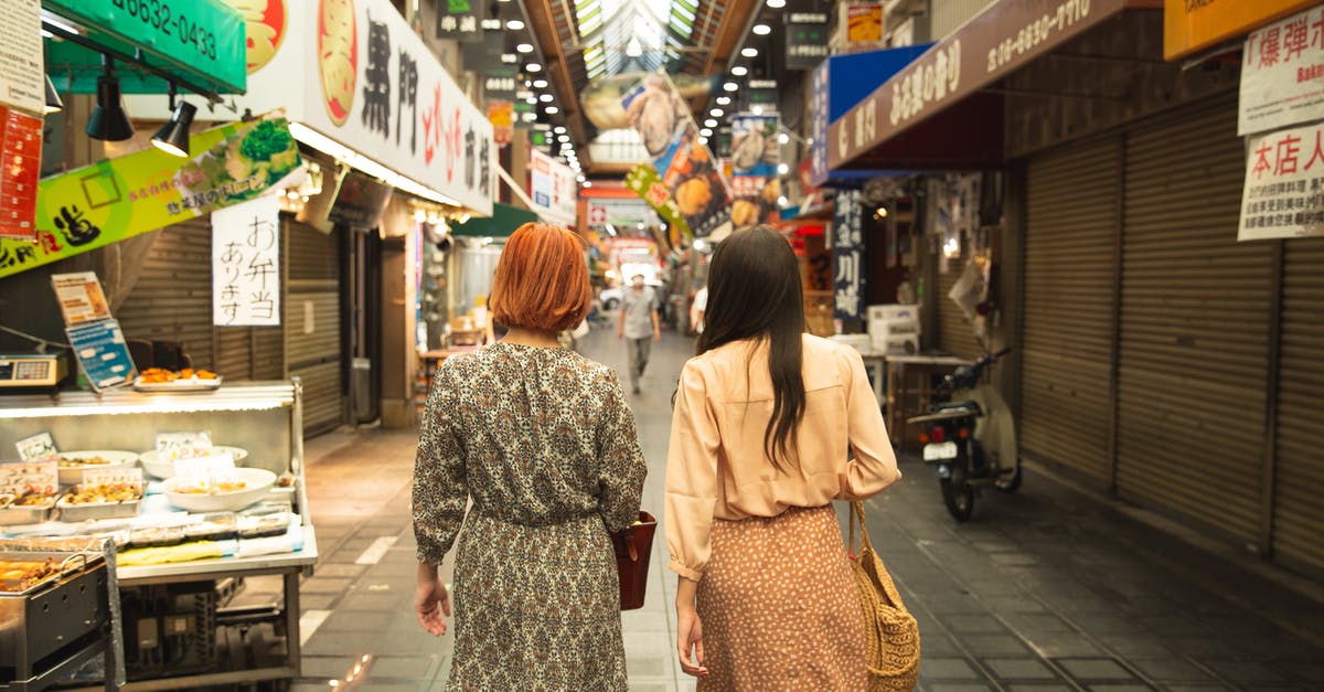 How to get my passport back to me in Michigan from a travel agent in California, when he wants me to buy his services? - Back view of unrecognizable trendy female travelers in stylish clothes walking in traditional famous Nishiki Market in Kyoto