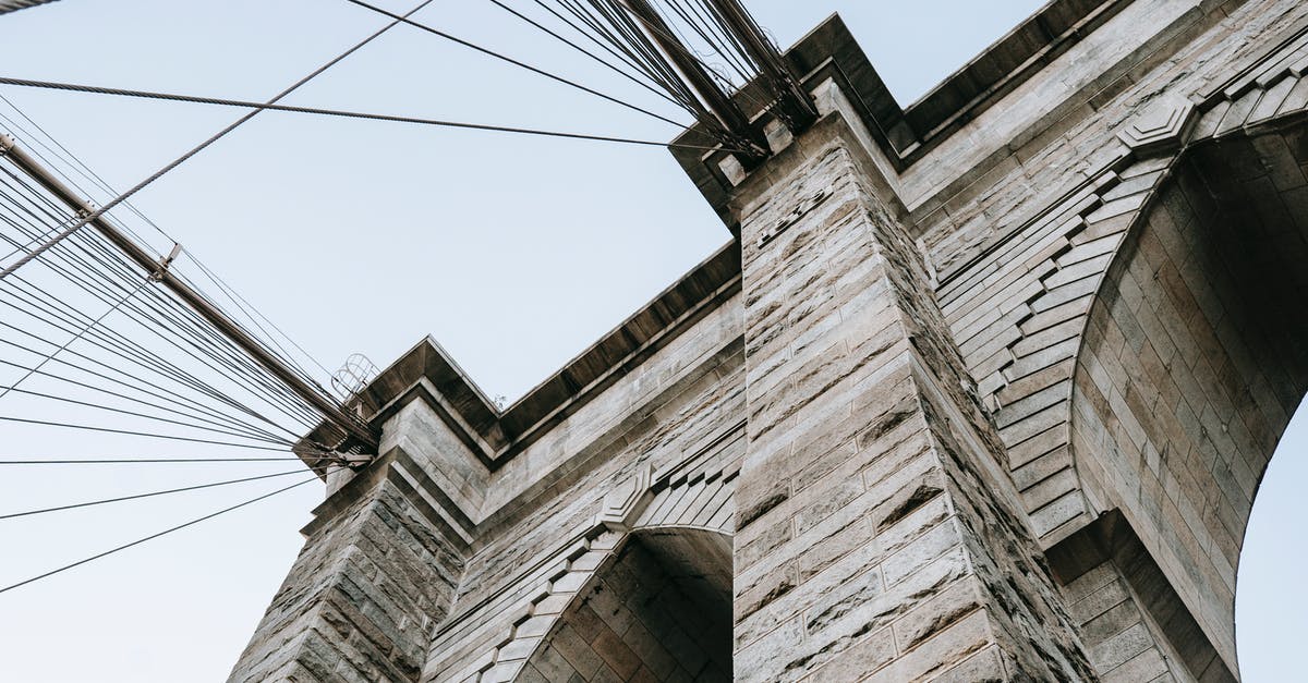 How to go cheap way (train/bus/flight) from New York city to Oklahoma city (Stillwater)? [closed] - From below of brick elements on structure with cables on Brooklyn bridge against clear sky