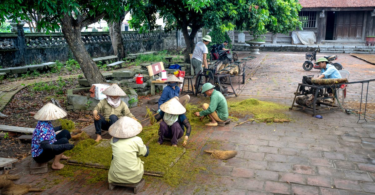How to prepare a picky eater for Thai, Cambodian, and Vietnamese cuisine? - Unrecognizable ethnic people in conical hats placing ground tea foliage on tray while sitting on walkway in town How to prepare a picky eater for Thai, Cambodian, and Vietnamese cuisine? - Unrecognizable ethnic people in conical hats placing ground tea foliage on tray while sitting on walkway in town