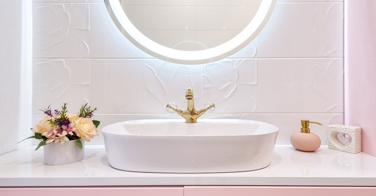 How to use Turkish toilet tap? - Interior of modern bathroom with luminous mirror hanging under sink with faucet near blooming flowers and soap How to use Turkish toilet tap? - Interior of modern bathroom with luminous mirror hanging under sink with faucet near blooming flowers and soap