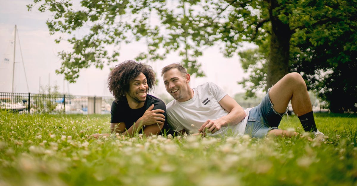 Husband overstayed VWP, how to get approved for B2 visa - Smiling Men Lying on Grass Husband overstayed VWP, how to get approved for B2 visa - Smiling Men Lying on Grass