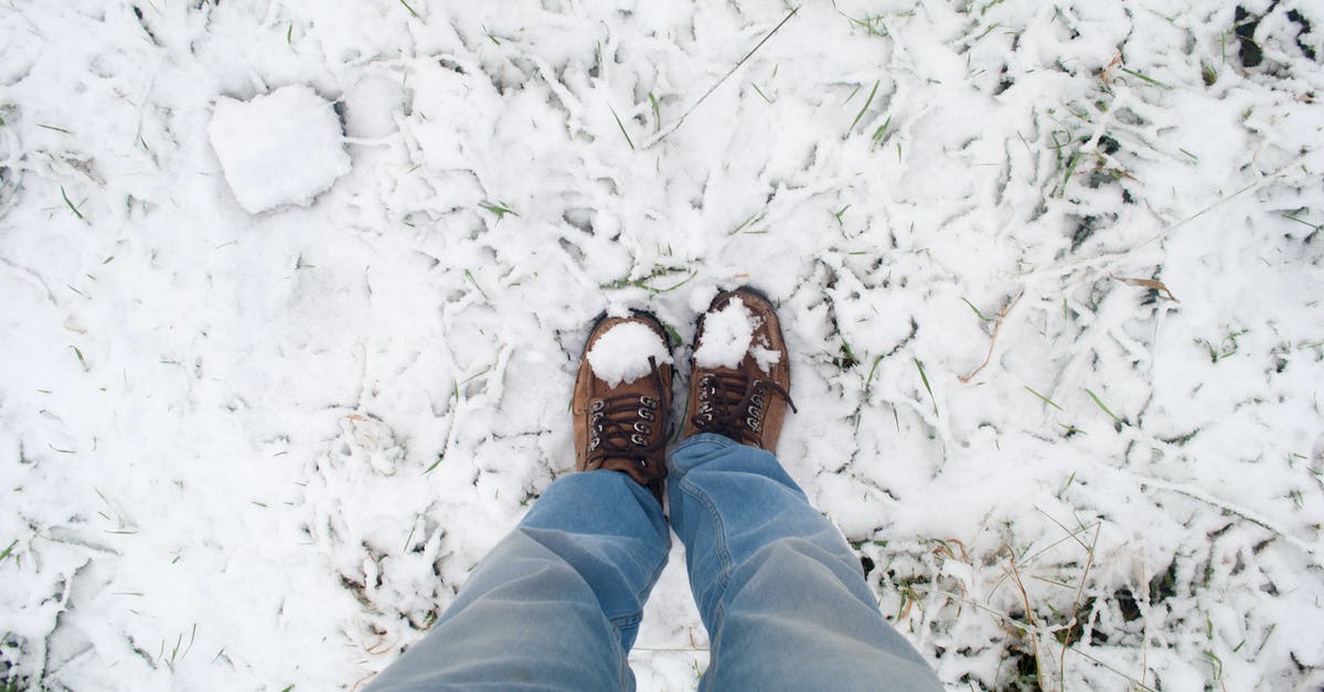 If arriving in Estonia in winter from a warm climate, is it easy to find good secondhand winter clothes? - Crop faceless man feet on snowy ground If arriving in Estonia in winter from a warm climate, is it easy to find good secondhand winter clothes? - Crop faceless man feet on snowy ground
