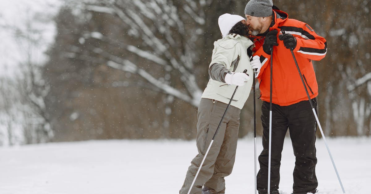 Is a male guardian required for women skiing in Iran? - A Kissing Couple Standing on Snow Covered Ground with Skis