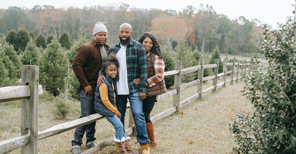 Is Christmas and New Year a good time to spend in Cape Town, South Africa? - Young content African American parents embracing daughter and son near wooden fence on tree farm while looking at camera Is Christmas and New Year a good time to spend in Cape Town, South Africa? - Young content African American parents embracing daughter and son near wooden fence on tree farm while looking at camera