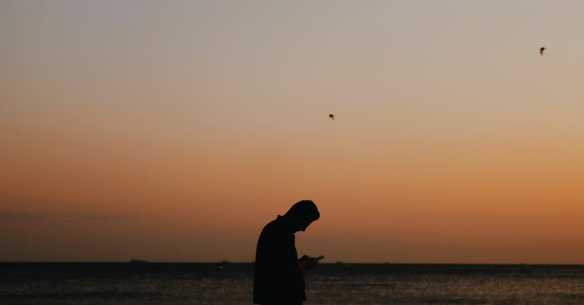 Is it acceptable to use resort beach towels at another beach? - Side view silhouette of anonymous male on coastline texting on mobile phone against sky with picturesque sunset Is it acceptable to use resort beach towels at another beach? - Side view silhouette of anonymous male on coastline texting on mobile phone against sky with picturesque sunset