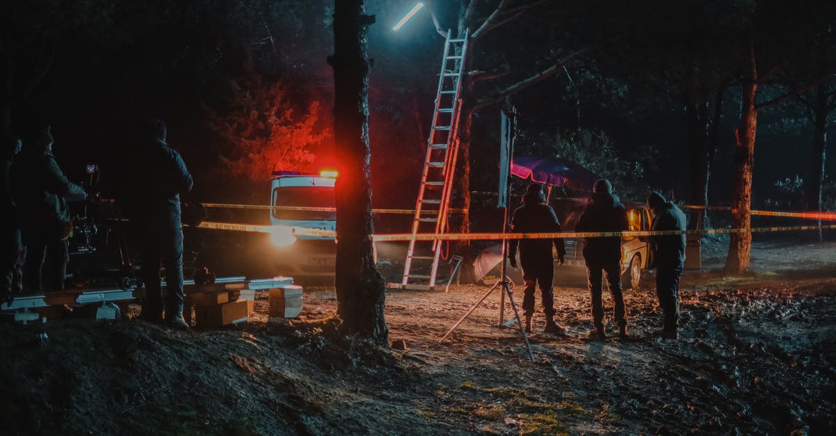 Is it illegal to watch violent films on an airplane? - Group of colleagues investigating crime scene fenced with tape among trees at dark night Is it illegal to watch violent films on an airplane? - Group of colleagues investigating crime scene fenced with tape among trees at dark night