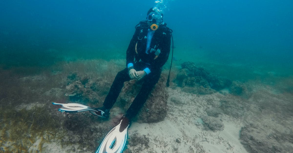 Is it possible to manually release an oxygen mask on airplanes? - Fit anonymous frogman in diving dress and flippers sitting on stone with hands together under ocean water with sand and seaweed on bottom and bubbles above oxygen mask Is it possible to manually release an oxygen mask on airplanes? - Fit anonymous frogman in diving dress and flippers sitting on stone with hands together under ocean water with sand and seaweed on bottom and bubbles above oxygen mask