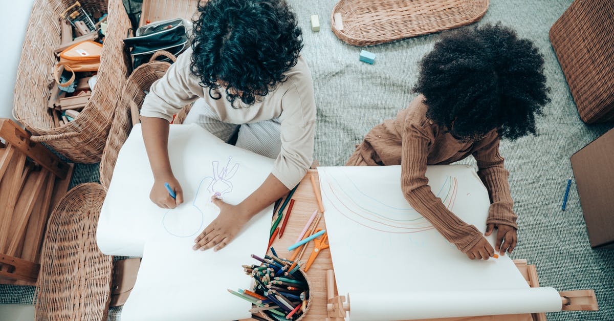 Is there room in overhead bins on CRJ900 for a roll-aboard? - Faceless African American siblings drawing on blank papers at home
