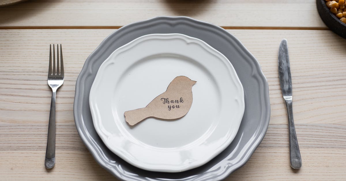 Is this sign in a Mongolian airport saying you can dispose of toilet paper in the bin? - Top view of carton postcard cutout in shape of bird with printed Thank You inscription placed on plate on Thanksgiving dinner