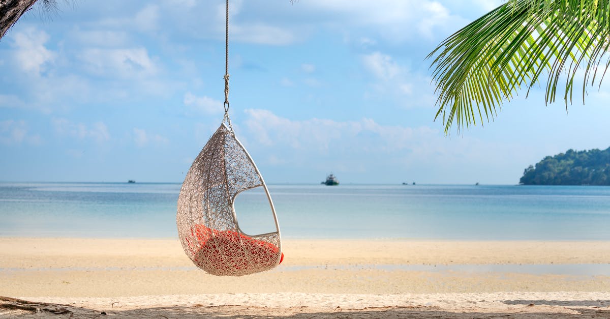 Jeju Island (New Natural Wonder of the World) - How to Get There? - Amazing view of cozy wicker egg chair hanging on palm above sandy beach against endless blue sea in tropical resort Jeju Island (New Natural Wonder of the World) - How to Get There? - Amazing view of cozy wicker egg chair hanging on palm above sandy beach against endless blue sea in tropical resort