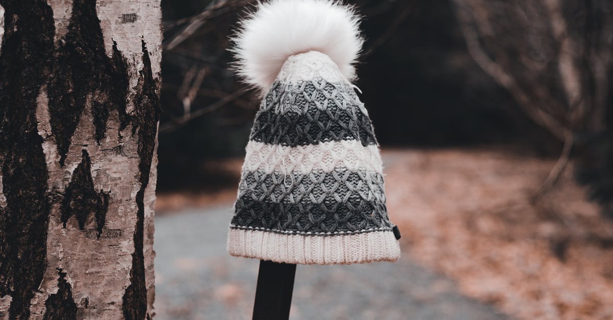 Lost and Found (UK Passport) - Lost and found warm knitted hat placed on metal beam near tree trunk and path with fallen dry leaves in autumn park in daytime Lost and Found (UK Passport) - Lost and found warm knitted hat placed on metal beam near tree trunk and path with fallen dry leaves in autumn park in daytime