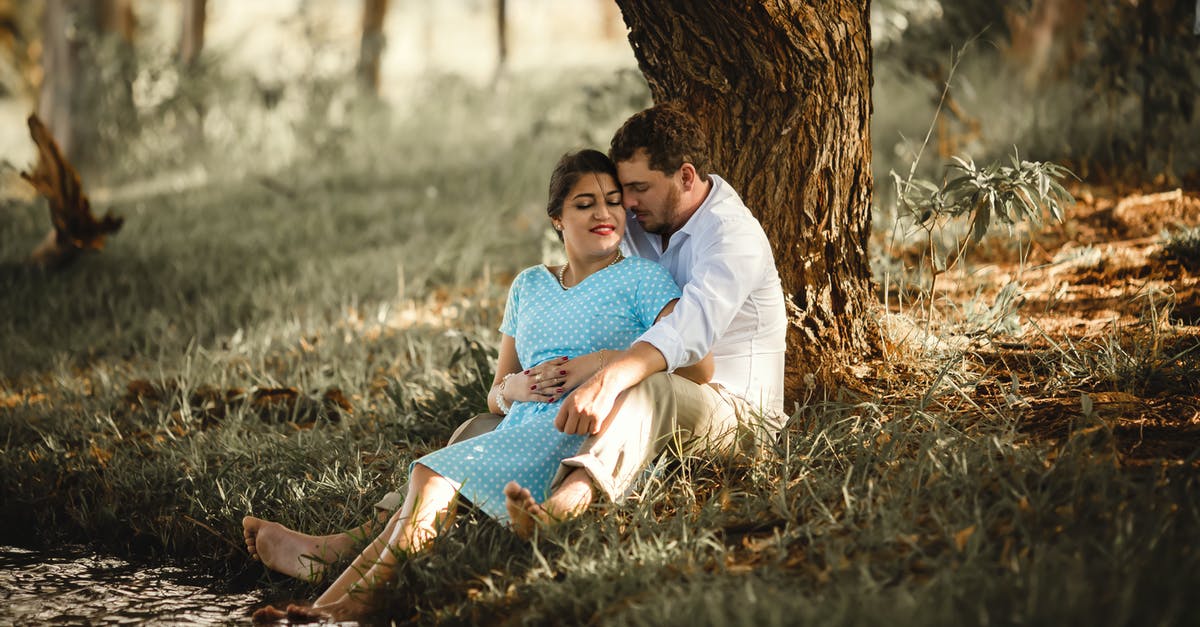 Malaysia 90 day stamp but with return date written under it [closed] - Couple in love cuddling under tree in park