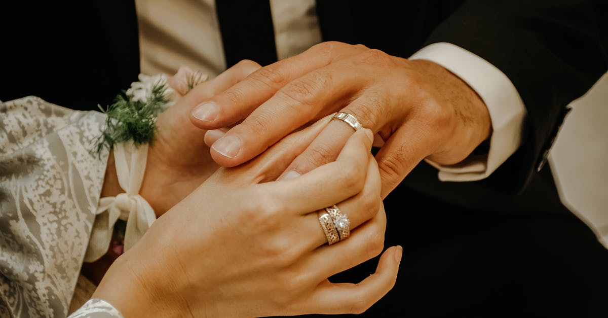 Non-EU visiting UK together with EU spouse and UK marriage certificate - Crop anonymous bride wearing elegant white dress and jewelry golden diamond ring putting on ring on finger of groom on wedding ceremony Non-EU visiting UK together with EU spouse and UK marriage certificate - Crop anonymous bride wearing elegant white dress and jewelry golden diamond ring putting on ring on finger of groom on wedding ceremony