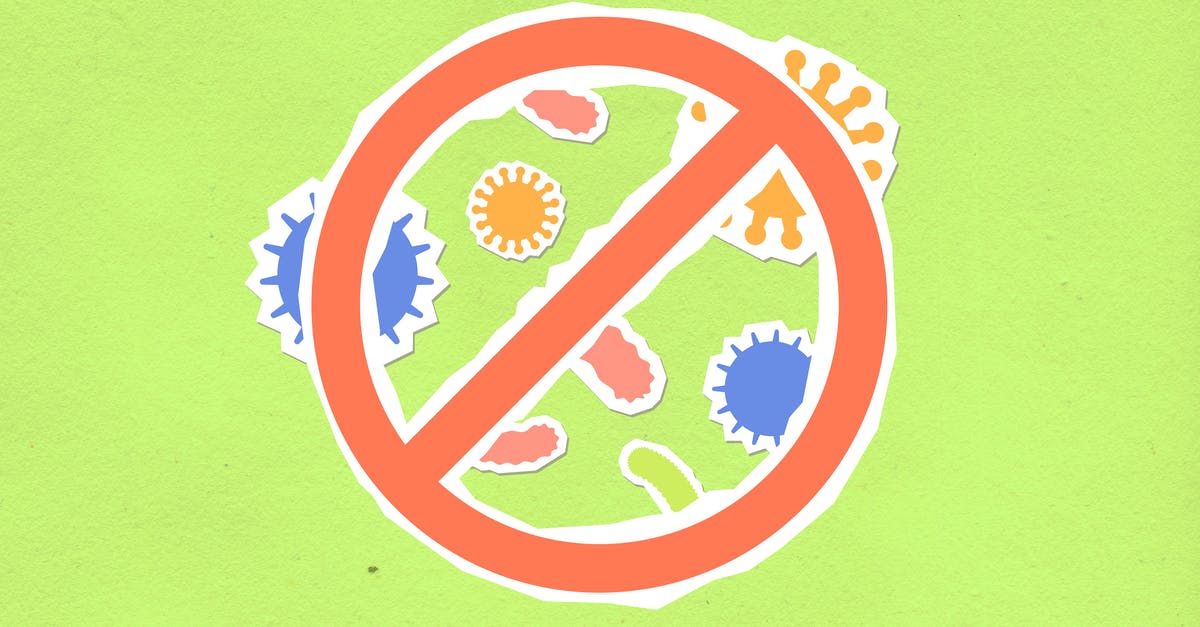 Passport control in different airports (Entry and Exit) [closed] - Overhead view of cutout paper composition representing forbidding symbol and different bacteria on green background
