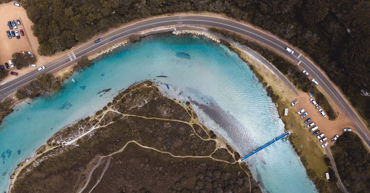 Planning for a private tour with a car in Zakynthos (Summer Season 2017) [closed] - Drone view of curvy asphalt road with many automobiles and narrow blue clean river