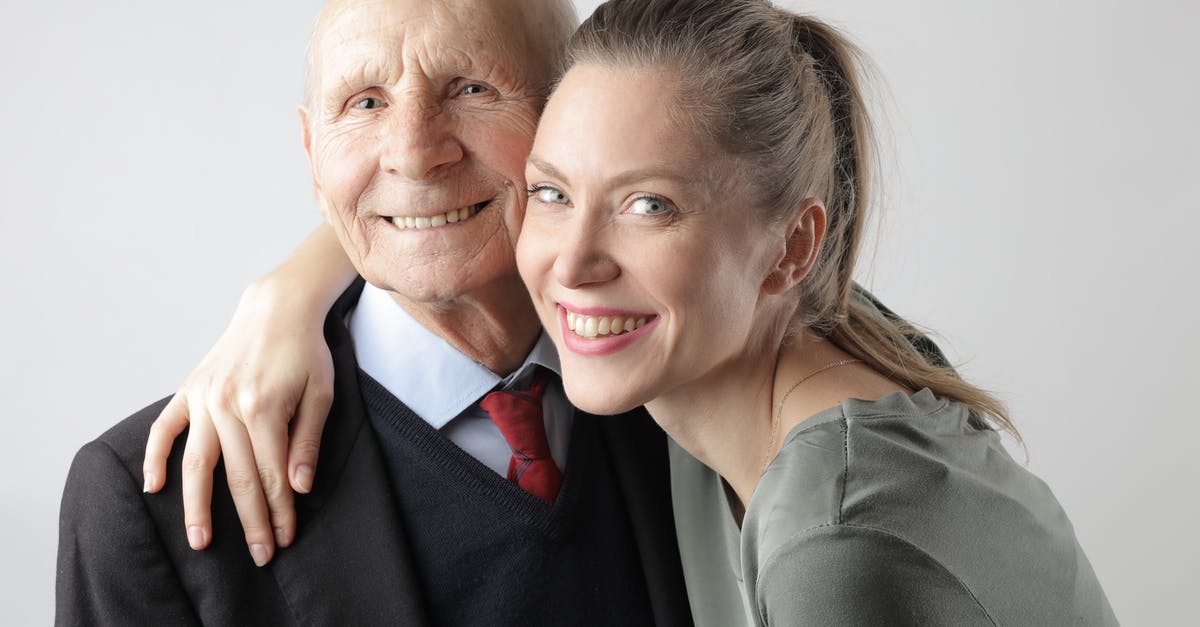 Possibility of getting a UK tourist visa if I am 23 years old and unemployed, supported by father who will be travelling with me [closed] - Cheerful elderly man and adult woman cuddling on white background and looking at camera