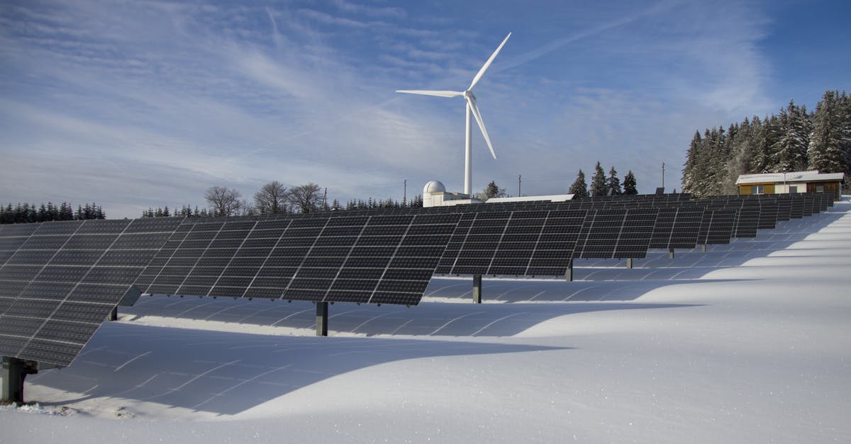 Qatar Airways Eco Power Outlet A350 - Solar Panels on Snow With Windmill Under Clear Day Sky Qatar Airways Eco Power Outlet A350 - Solar Panels on Snow With Windmill Under Clear Day Sky