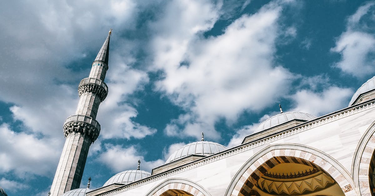 Recognize a place in Istanbul from an old (1890-1900) postcard - From below of famous mosque with domes and arched passages under blue cloudy sky Recognize a place in Istanbul from an old (1890-1900) postcard - From below of famous mosque with domes and arched passages under blue cloudy sky
