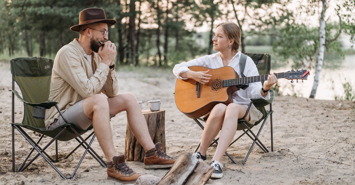 Returnable deposit French campsite - A Couple Sitting on Folding Chairs while Playing Musical Instruments Returnable deposit French campsite - A Couple Sitting on Folding Chairs while Playing Musical Instruments