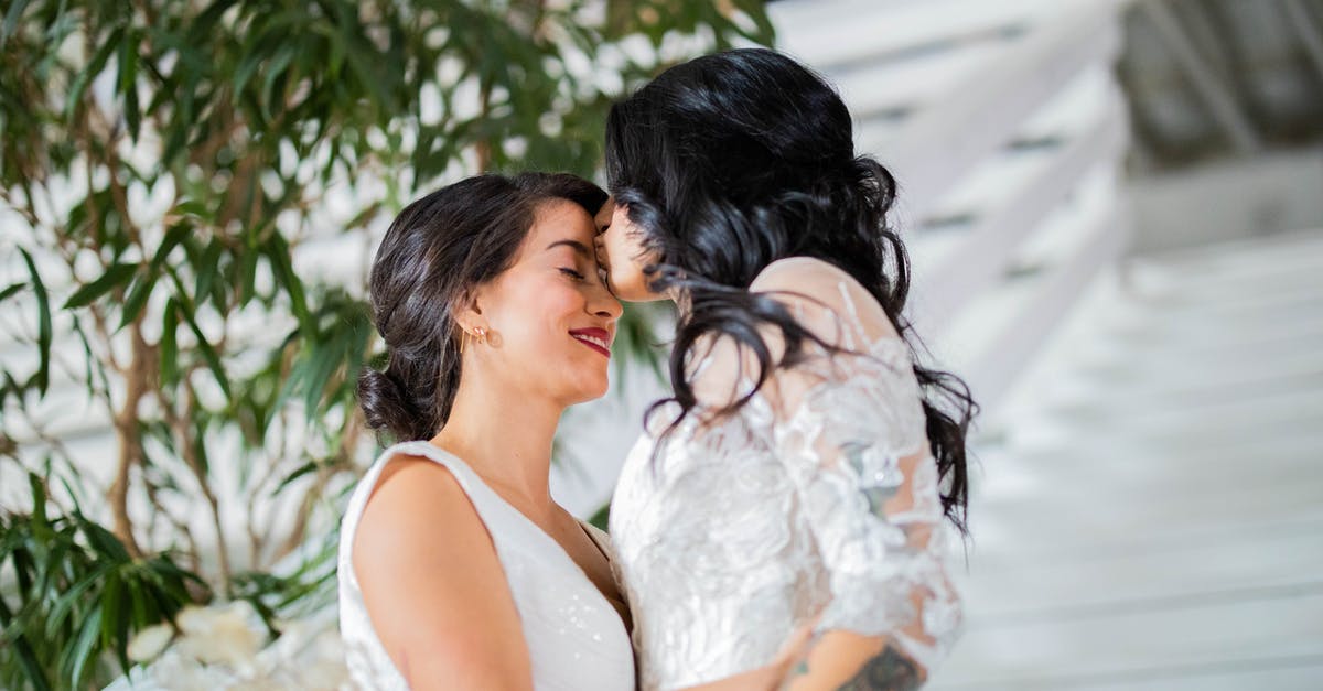 Same sex marriage in the US for foreigners on vacation - Woman in White Floral Dress Kissing Woman in White Dress